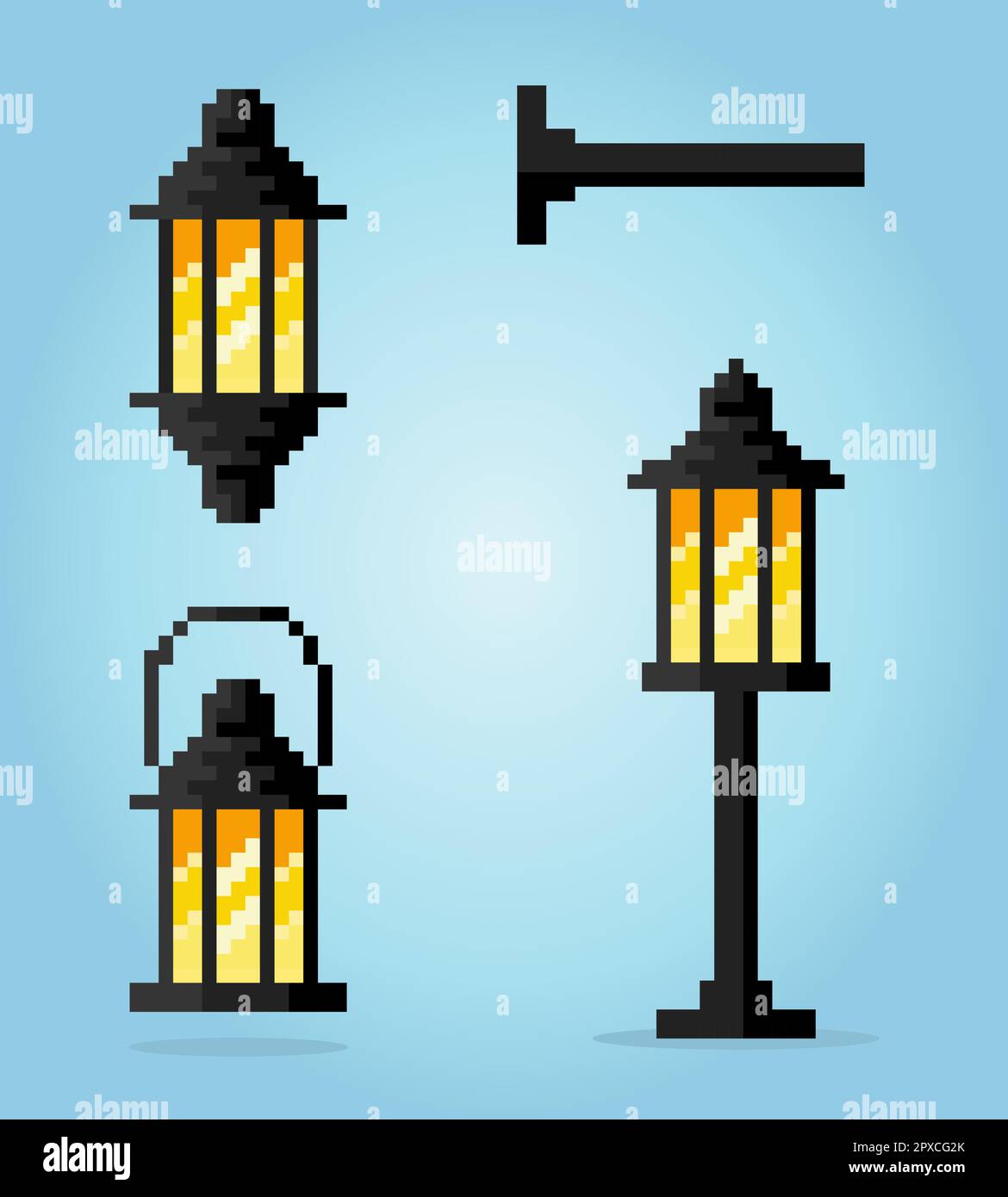 immagine lanterna da 8 bit. Gioco di asset sull'illustrazione vettoriale Illustrazione Vettoriale