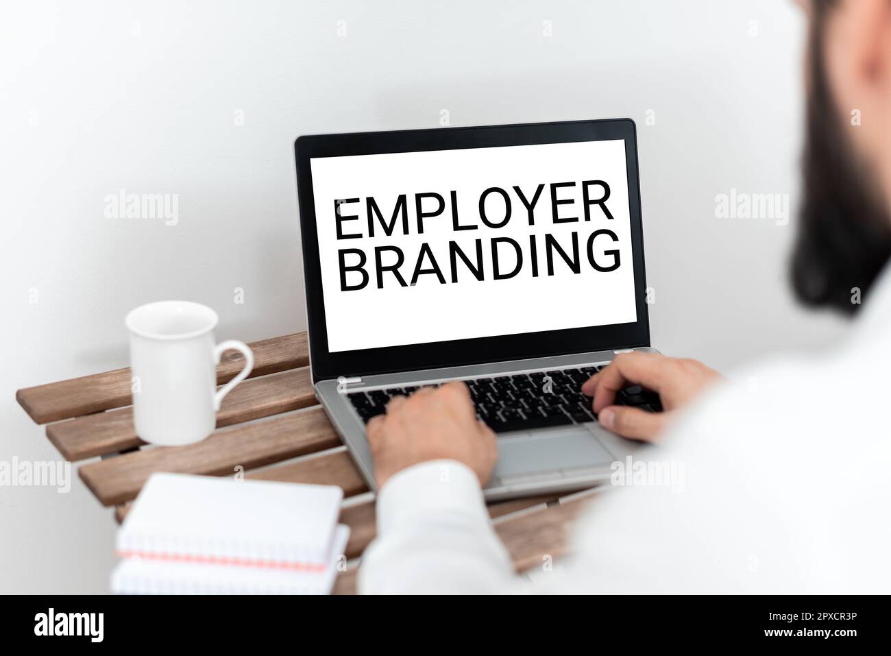 Didascalia di testo Presentazione del Branding del datore di lavoro, Word per il processo di promozione di una società Building Reputation Foto Stock