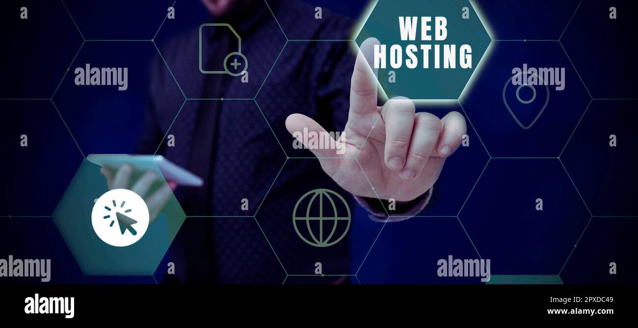 Testo che mostra ispirazione Web Hosting, approccio aziendale l'attività di fornire spazio di archiviazione e l'accesso per i siti web Foto Stock