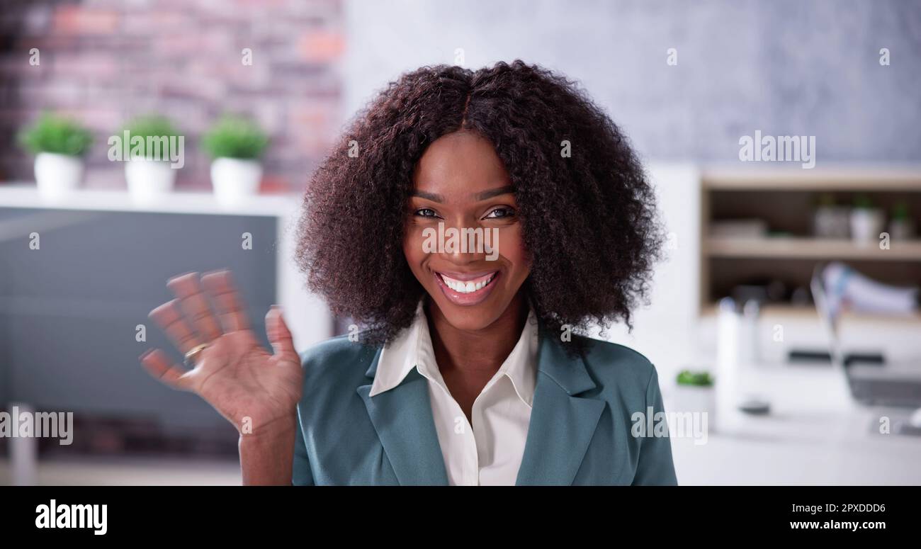 Videoconferenza chiamata online di lavoro o ritratto di chat Foto Stock