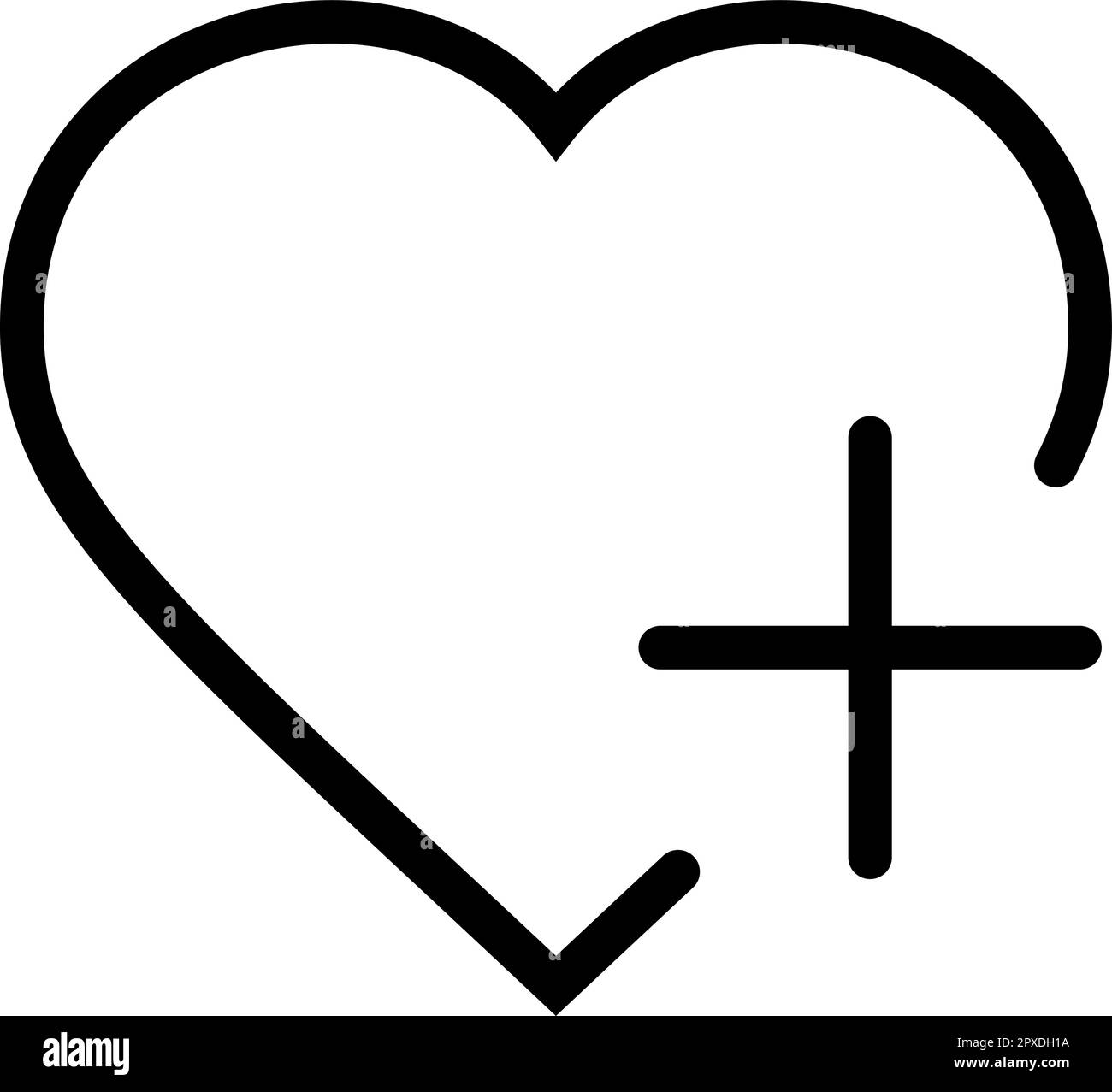 Icona lineare del cuore con Plus come concetto di donazione, carità e aiuto Illustrazione Vettoriale