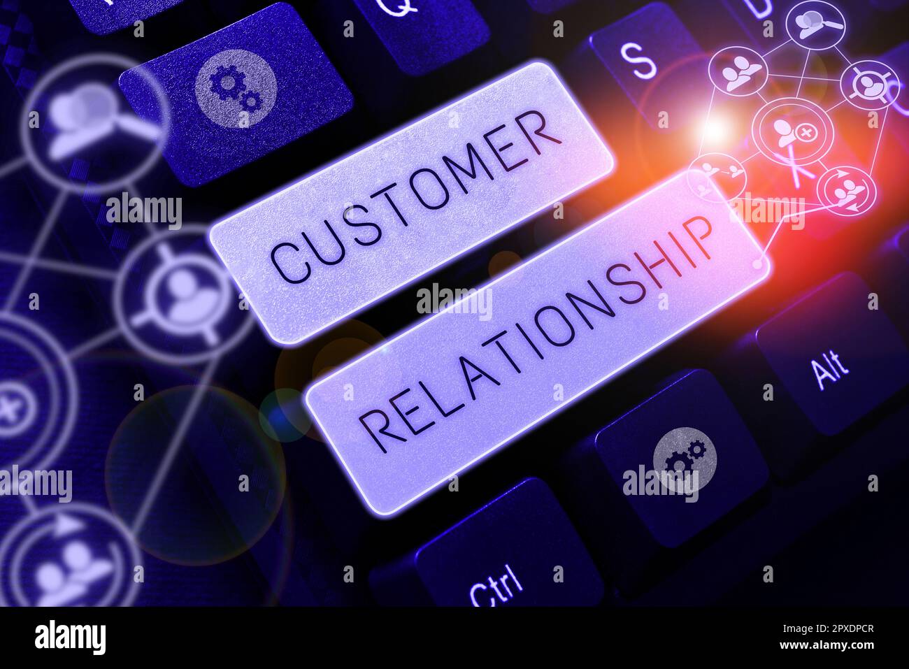 Scrittura di testo che mostra relazione con il cliente, Word per trattativa e interazione tra l'azienda e i consumatori Foto Stock