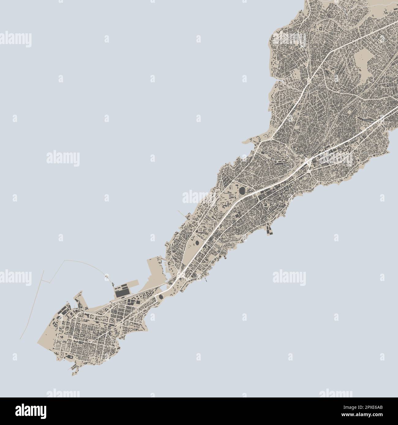 Mappa di Conakry, capitale della Guinea. Mappa amministrativa comunale con edifici, fiumi e strade, parchi e ferrovie. Illustrazione vettoriale. Illustrazione Vettoriale