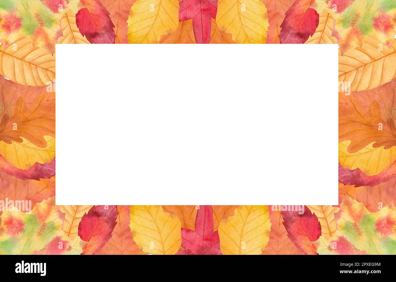Cornice acquerello con foglie autunnali. Isolato su sfondo bianco. Illustrazione autunnale per vendite, biglietto di auguri, invito. Foto Stock