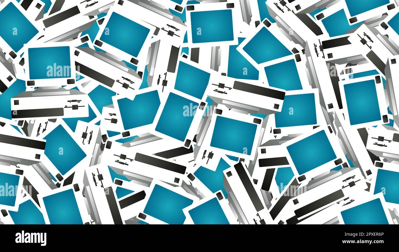 Modello senza giunture di vecchi computer retrò di hipster dal 70s, 80s, 90s, 2000s, sfondo. Illustrazione Vettoriale