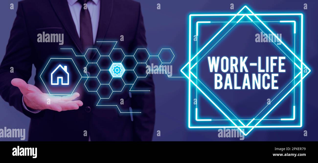 Scrittura visualizzazione del testo lavoro l'equilibrio della vita, la parola scritta sul tempo assegnato per il lavoro e gli aspetti della vita sono uguali Foto Stock