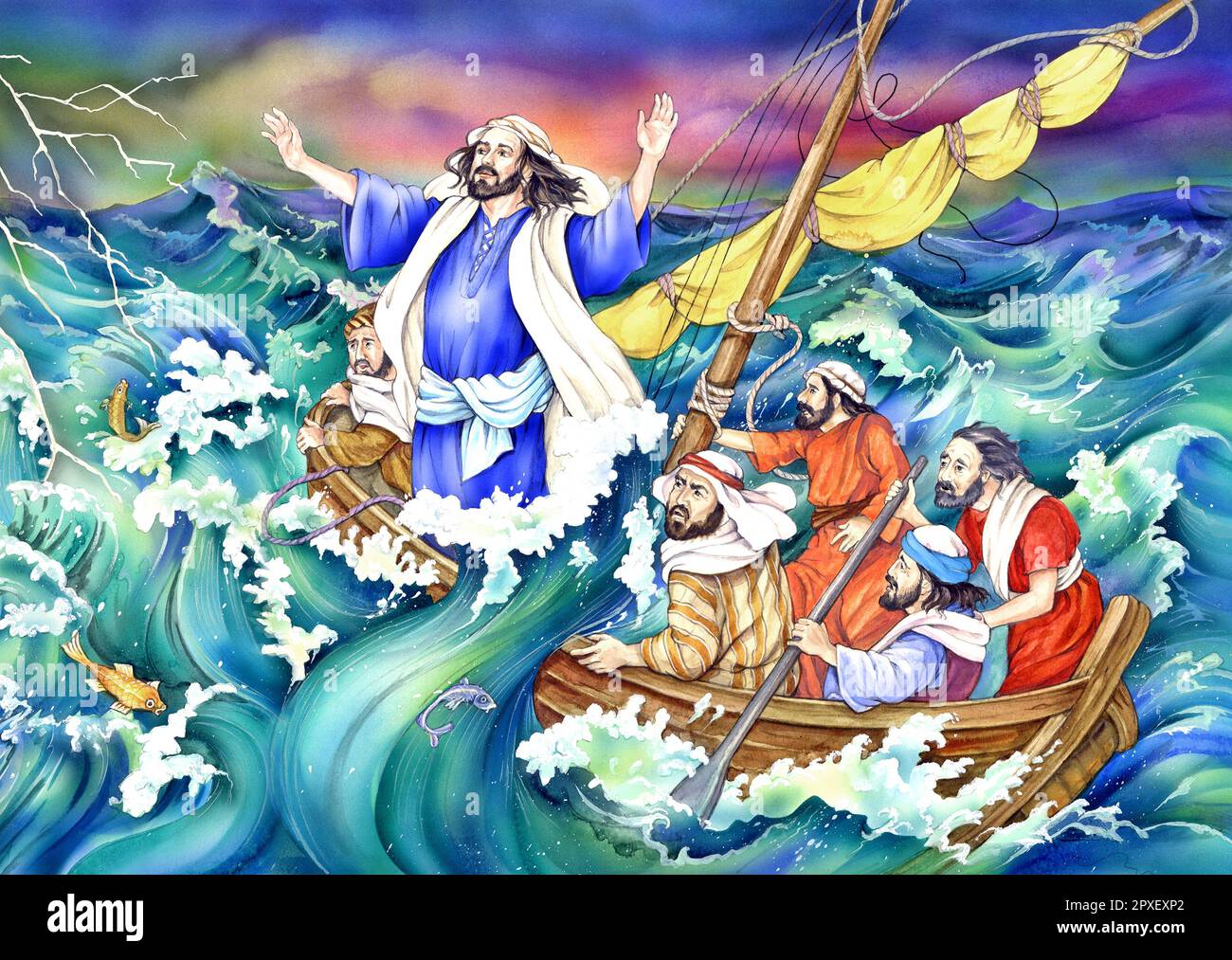 Storie generali-bibliche Gesù & discepoli nella tempesta una copia di mare Foto Stock