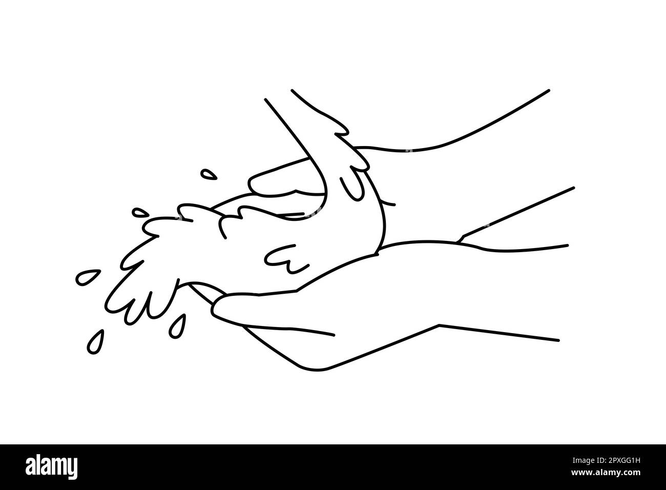 Primo piano delle mani delle persone con acqua pulita. Mani di uomo o donna che lavano sotto acqua di rubinetto o di ruscello chiara. Illustrazione vettoriale. . Illustrazione vettoriale Foto Stock