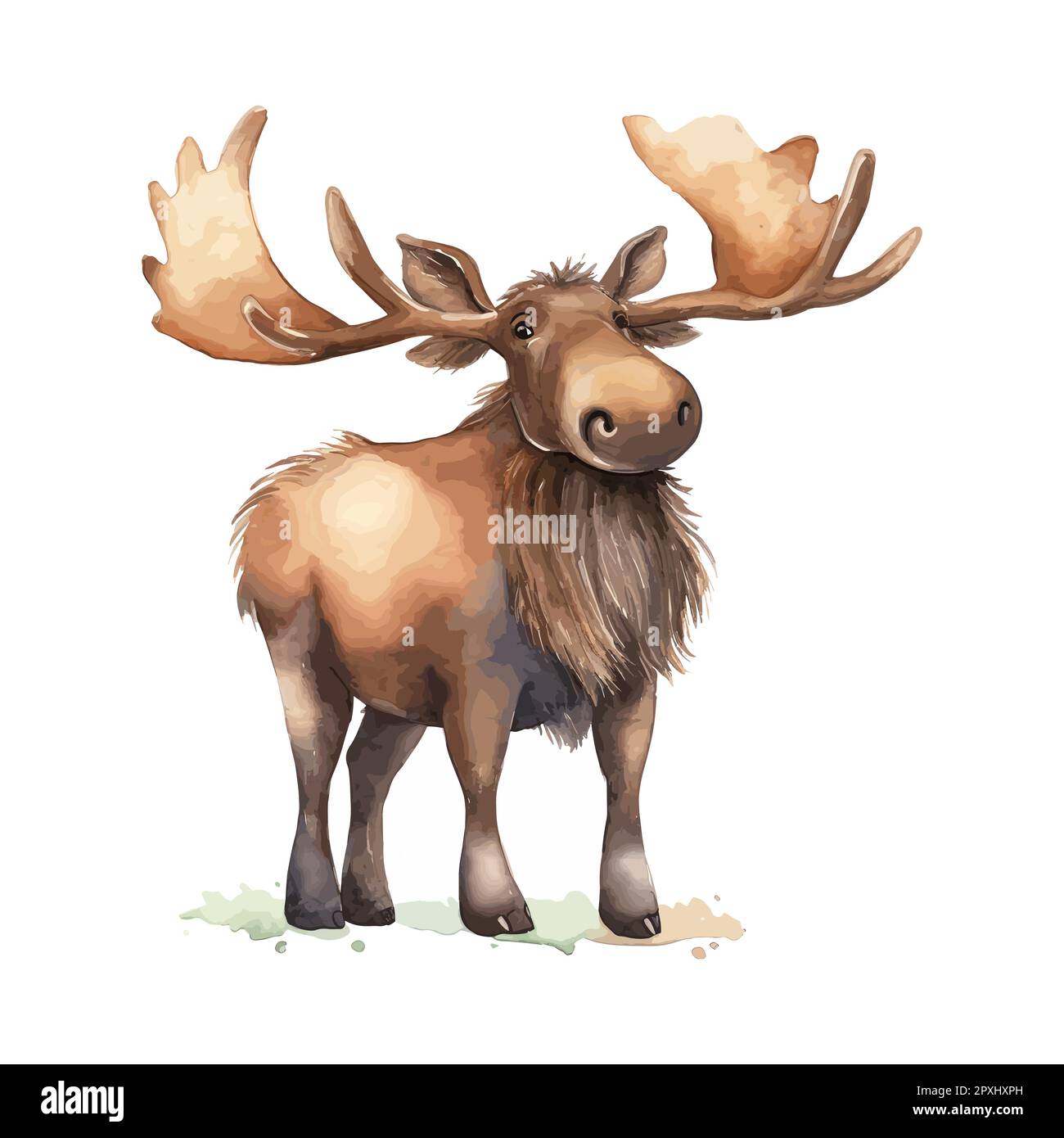 Carino acquerello Moose in Natural state Standing con grazia Illustrazione Vettoriale