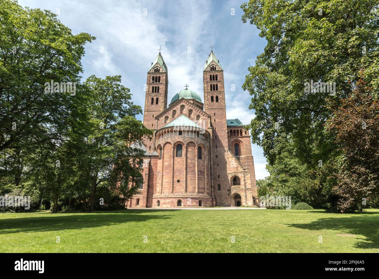 Cattedrale di Speyer (dom) o Cattedrale Imperiale Basilica dell'assunzione e Santo Stefano, romanico dal 1061. Sito patrimonio dell'umanità dell'UNESCO. Speyer. Foto Stock