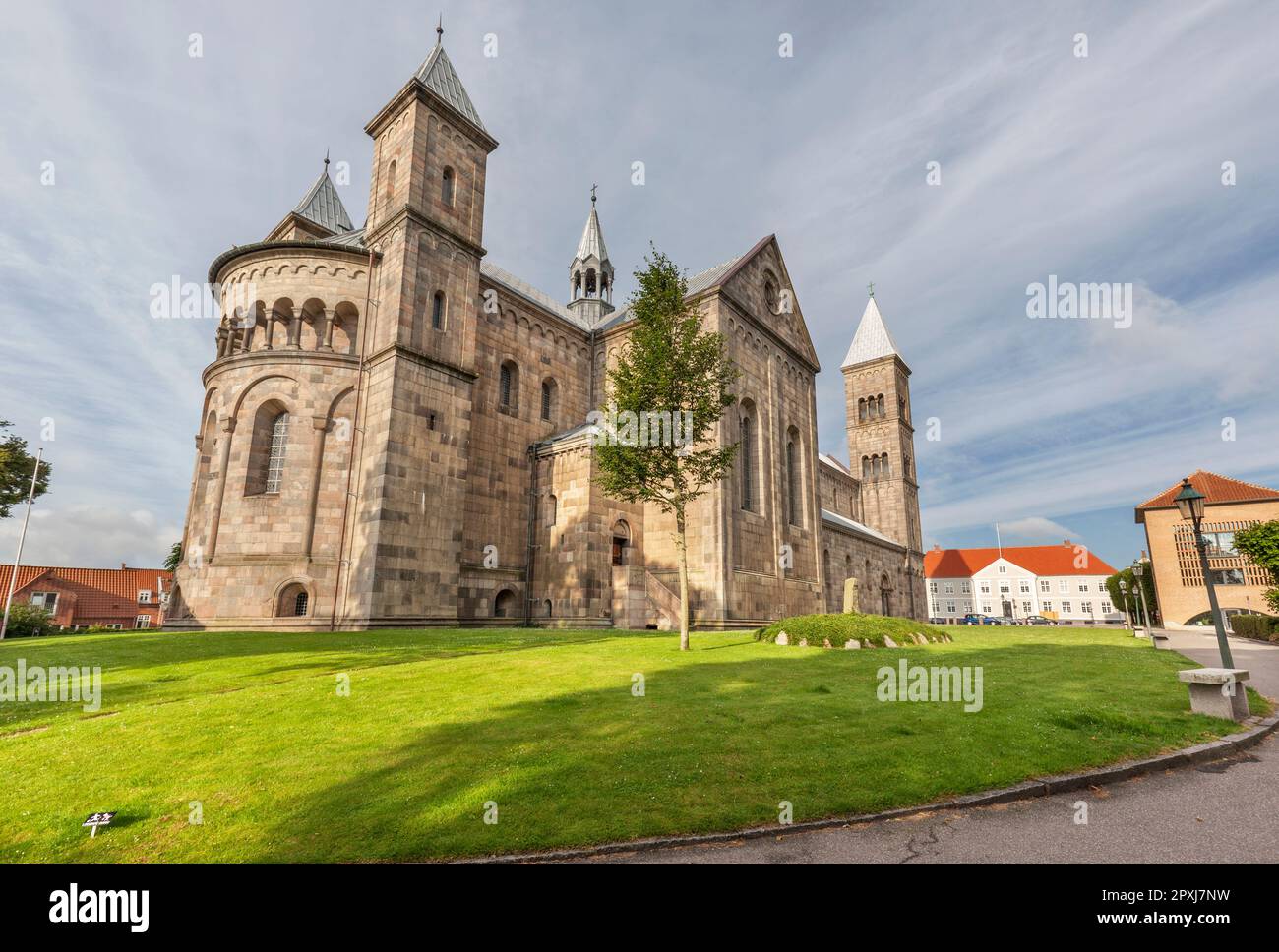 Cattedrale di Viborg, VOR Frue Kirke, originariamente XI secolo, ricostruita nel 1862 in stile basilica romanico. Mogens Gade. Viborg, Danimarca. Foto Stock