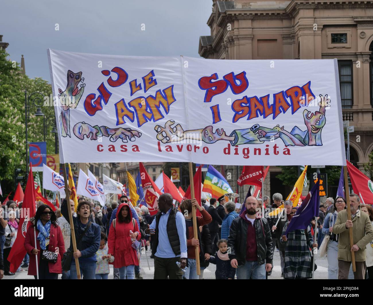 Manifestazione per il Labor Day 1 maggio, i sindacati di CGIL, CISL e UIL prendere alla piazza Foto Stock