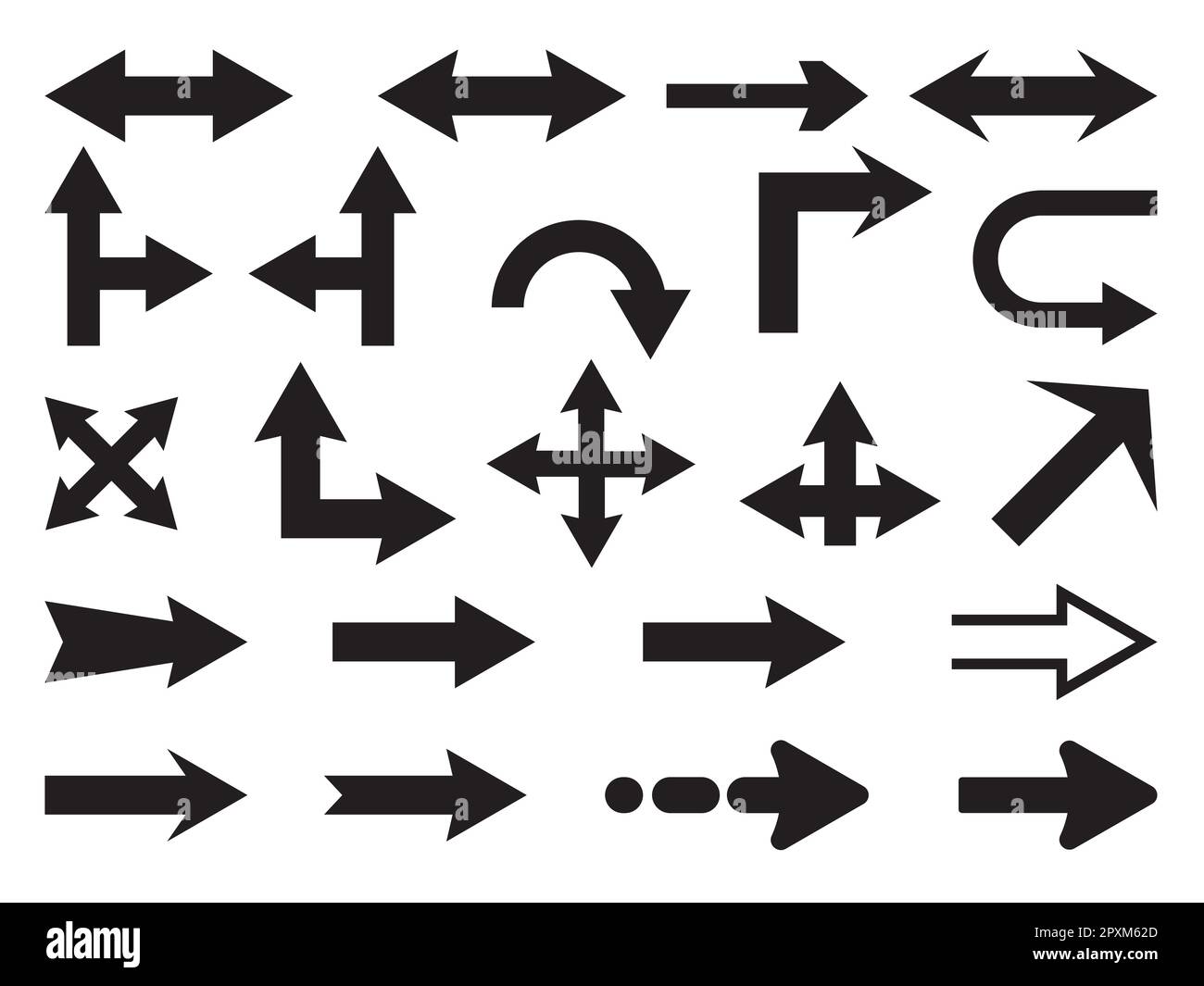 Collezione di semplici frecce nere vettoriali. Illustrazione Vettoriale