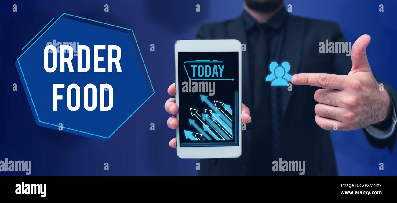Scrittura a mano testo Ordine cibo, Business idea il processo di richiesta di un cibo preferito in un ristorante Foto Stock