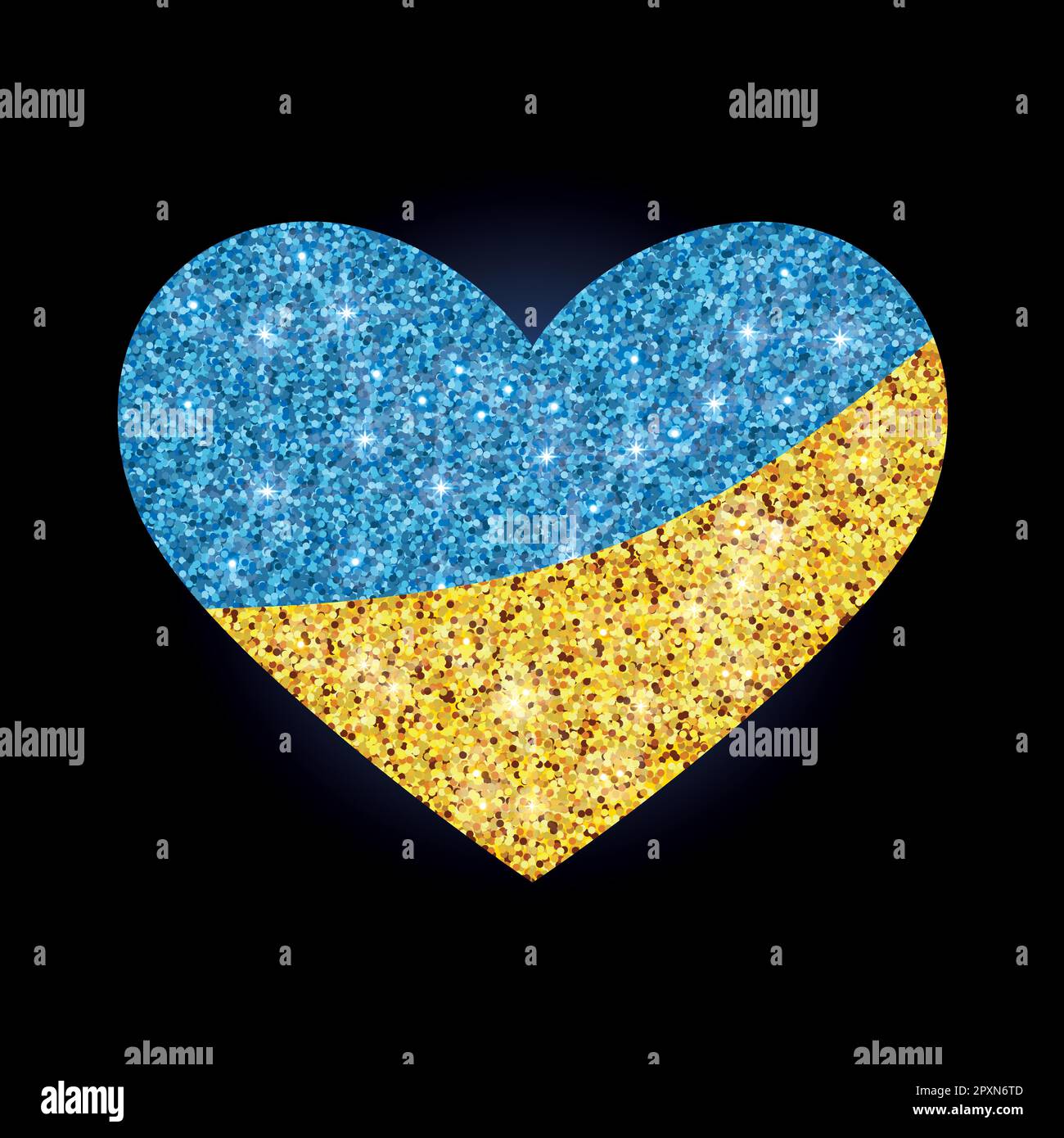 Cuore blu-giallo con scintille. Colori della bandiera nazionale dell'Ucraina. Illustrazione Vettoriale