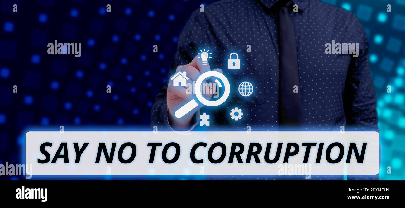 Testo scritto a mano dire No alla corruzione, Word per l'introduzione di uno scambio di denaro decentralizzato Foto Stock