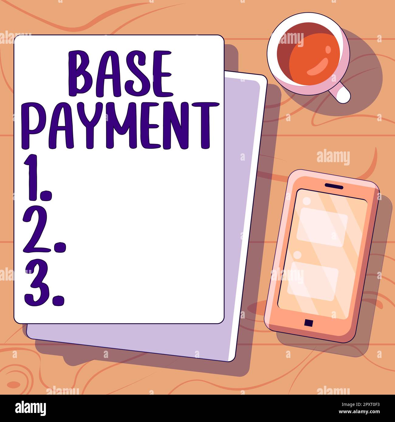 Cartello di testo che mostra il pagamento base, l'importo della retribuzione del concetto aziendale per un periodo di lavoro standard, una commessa o una posizione Foto Stock