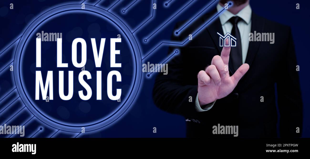 Testo che mostra ispirazione i Love Music, Business Overview avere affetto per i buoni suoni cantanti lirici musicisti Foto Stock