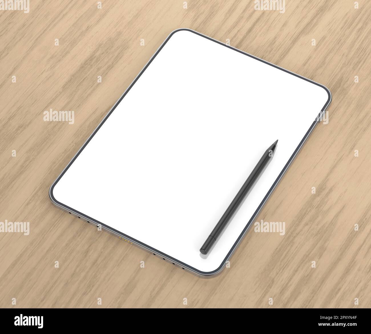 Tablet con penna digitale su scrivania in legno Foto stock - Alamy