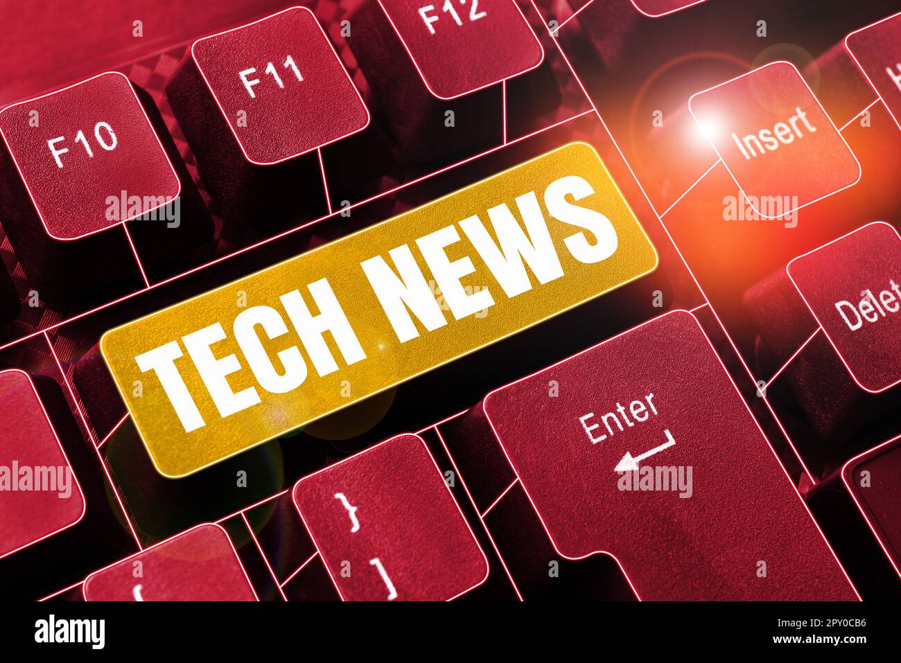 Segnaletica che mostra le notizie tecniche, concetto che significa nuove informazioni ricevute o importanti sulla tecnologia Foto Stock