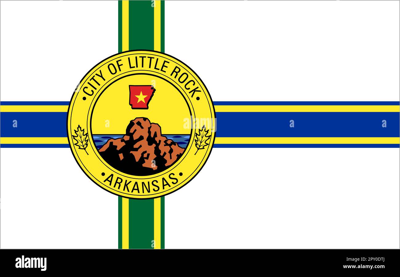 Bandiera della città americana Little Rock. Bandiera della città americana di Arkansas Little Rock. Bandiera della città dell'Arkansas. Simbolo colorato della capitale dell'Arkansas Little Rock. Simbolo Foto Stock
