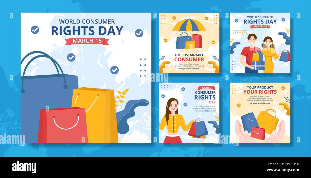 World Consumer Rights Day Social Media Post Flat Cartoon modelli disegnati a mano Illustrazione Foto Stock