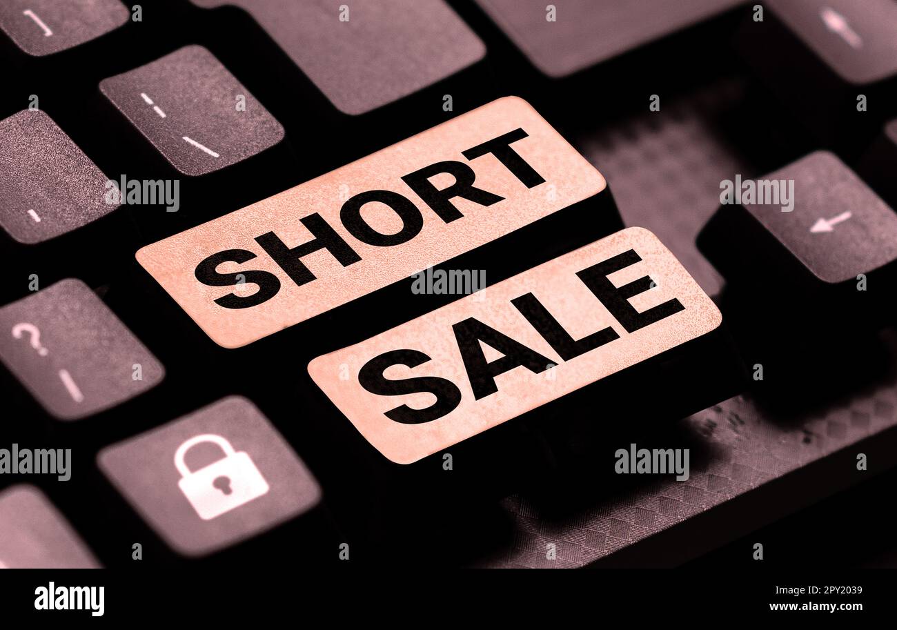 Scrittura che visualizza il testo Short sale, Word for Home che è offerto ad un prezzo che è inferiore all'importo dovuto Foto Stock