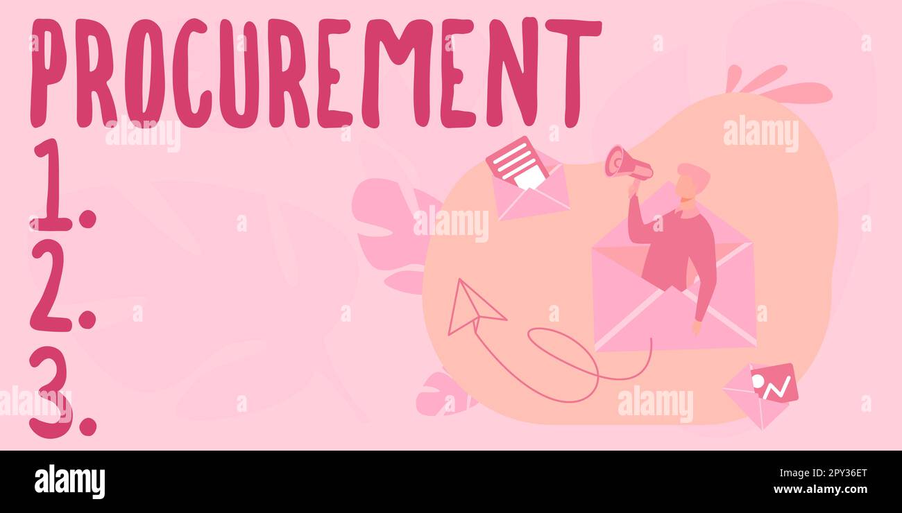 Testo di scrittura a mano Procurement, Word per l'acquisto di attrezzature e forniture Foto Stock