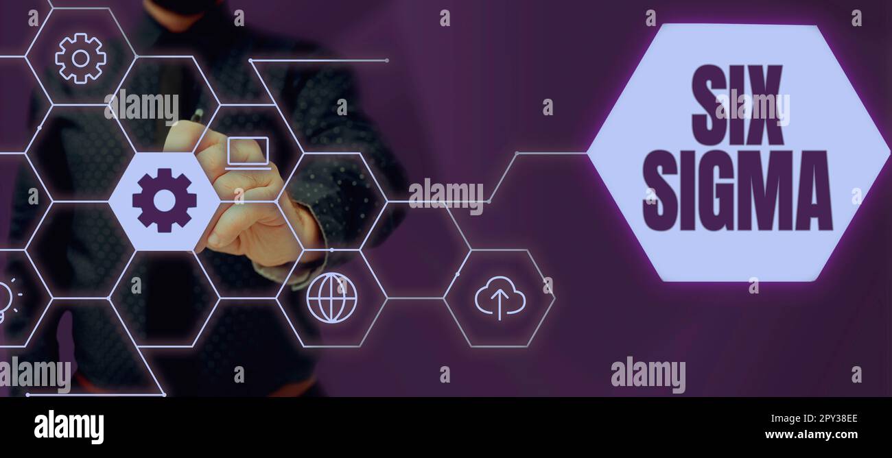 Testo che mostra le tecniche di gestione del concetto di Internet, Six Sigma, Inspiration per migliorare i processi aziendali Foto Stock