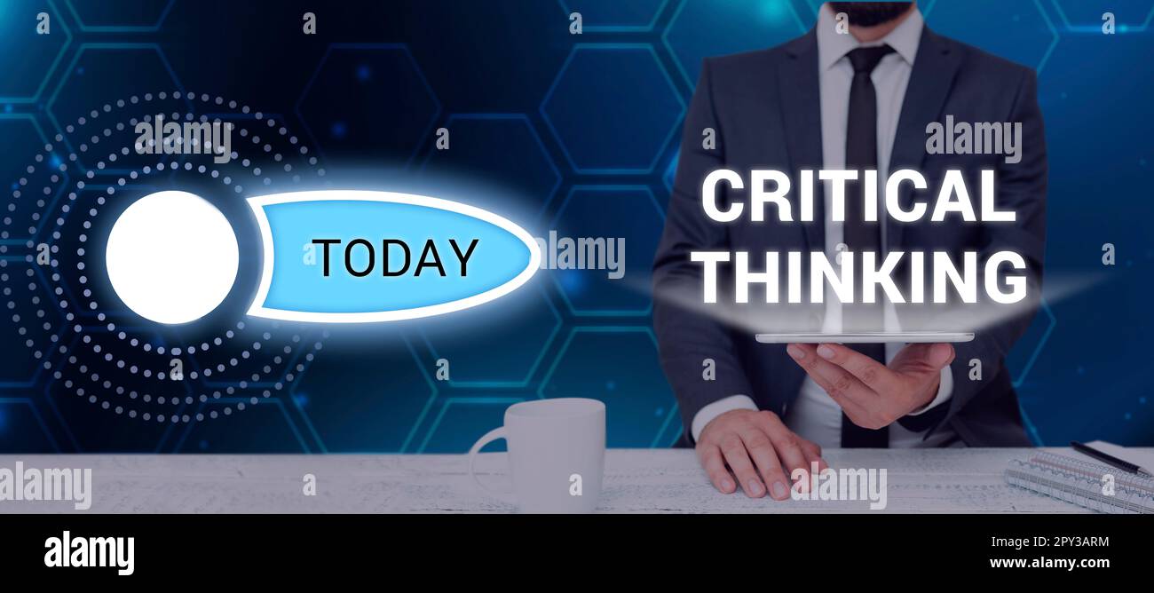 Didascalia di testo che presenta il pensiero critico, sequenza di fasi di un progetto che richiede più tempo Foto Stock