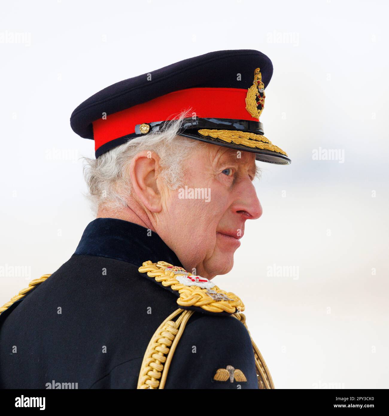 Sua Maestà il Re ispeziona la Parata del Sovrano del 200th alla Royal Military Academy di Sandhurst. Sua Maestà il Re ispeziona i 200th sovrani Foto Stock