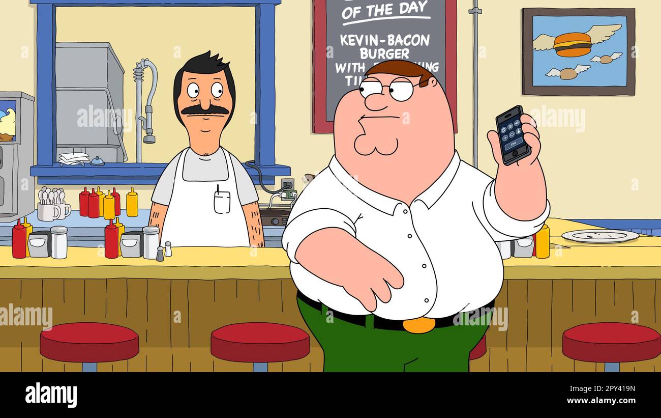 RAGAZZO DI FAMIGLIA, da sinistra: Bob Belcher, Peter Griffin (voce: Seth MacFarlane), Adoptation', (Stagione 21, ep. 2114, in onda il 12 marzo 2023). Foto: ©Fox / courtesy Everett Collection Foto Stock