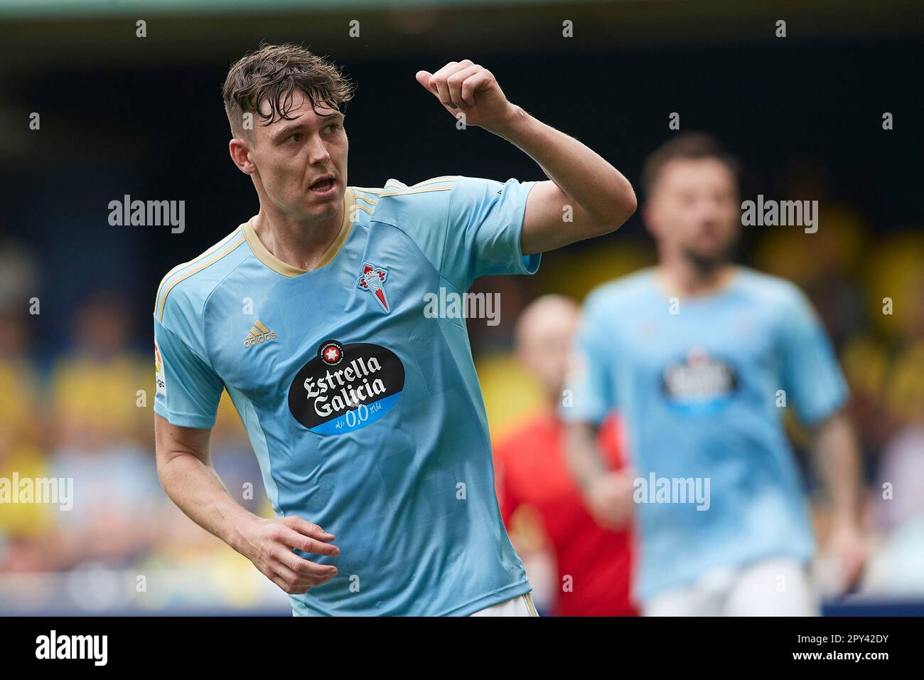 Jorgen Strand Larsen di RC Celta reagisce durante la partita di LaLiga Santander tra Villarreal CF e Celta de Vigo, a Villarreal, Spagna, 30 aprile 2023 Foto Stock