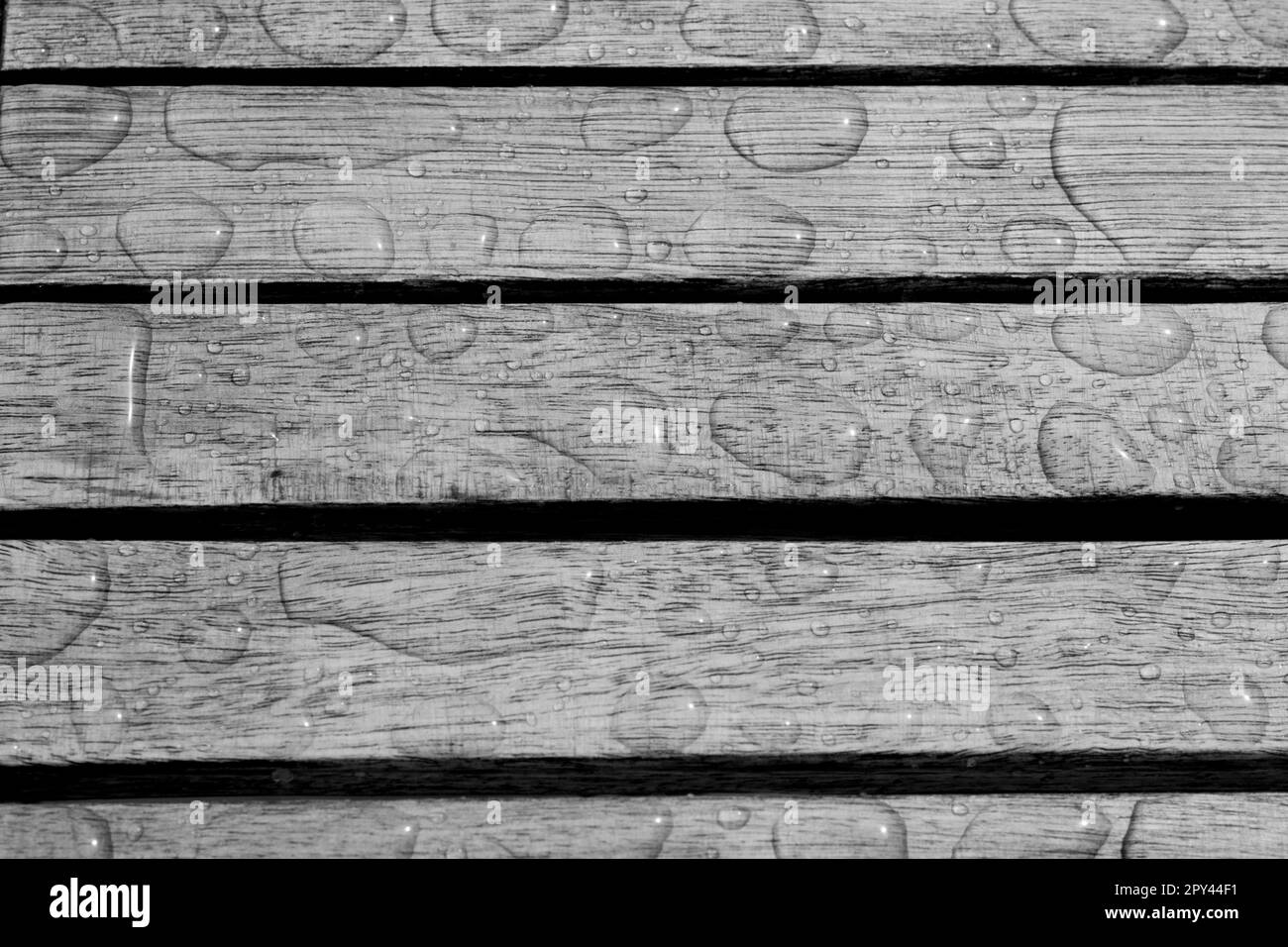 fondo neutro, tavole di legno di paralell con stagni d'acqua dopo la pioggia, quiete in grigio Foto Stock