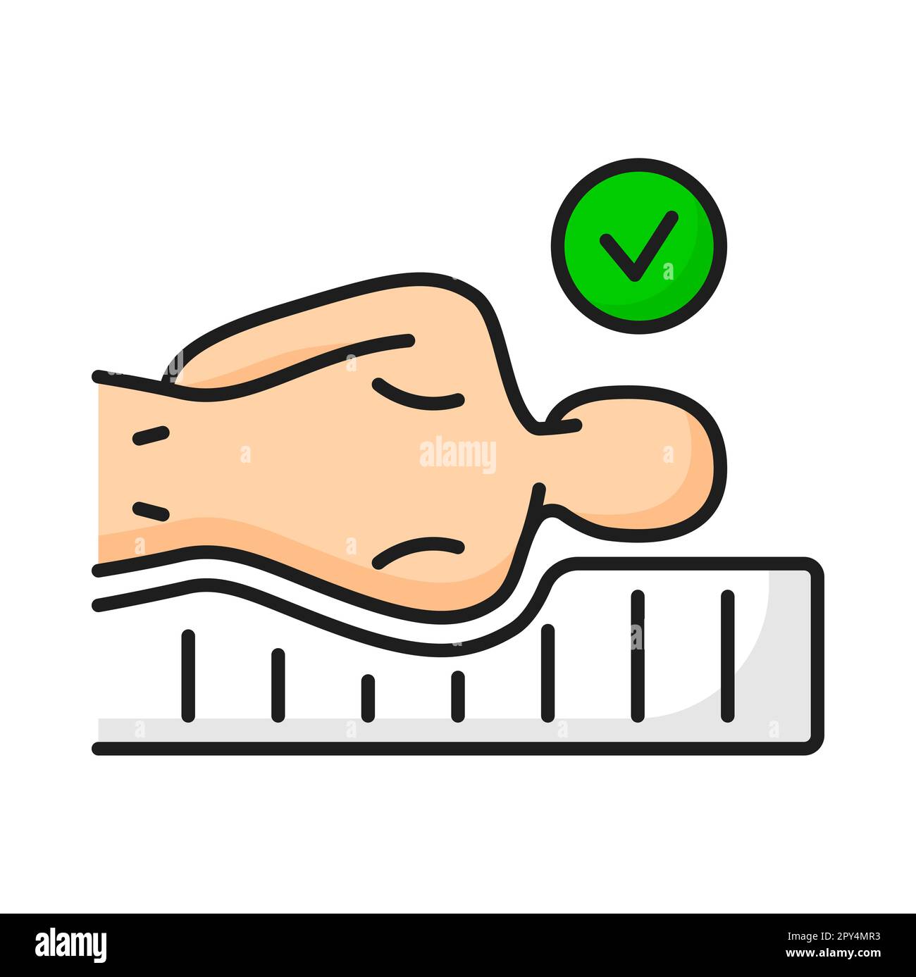 Materasso ortopedico letto con memoria in schiuma, corretta posizione di riposo. Tessuto morbido Vector confortevole, approvato, conferma, marchio Done Illustrazione Vettoriale