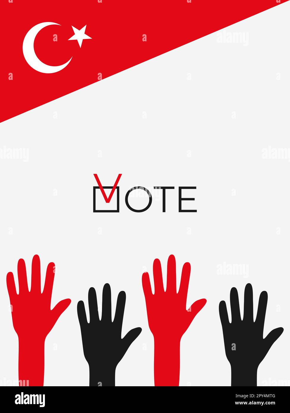 È ora di votare. Vettore del concetto di voto. Elezioni generali e presidenziali. Banner elettorale. Agitazione politica. Mani sollevate vogliono votare. Illustrazione Vettoriale