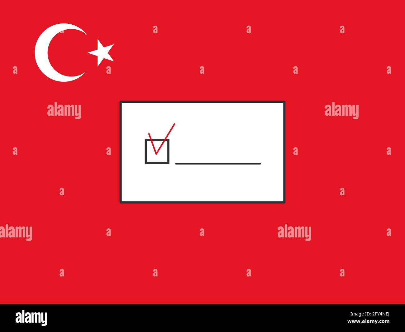 Elezioni generali e presidenziali in Turchia nel 2023. Scrutinio sullo sfondo della bandiera turca. Agitazione. Illustrazione Vettoriale