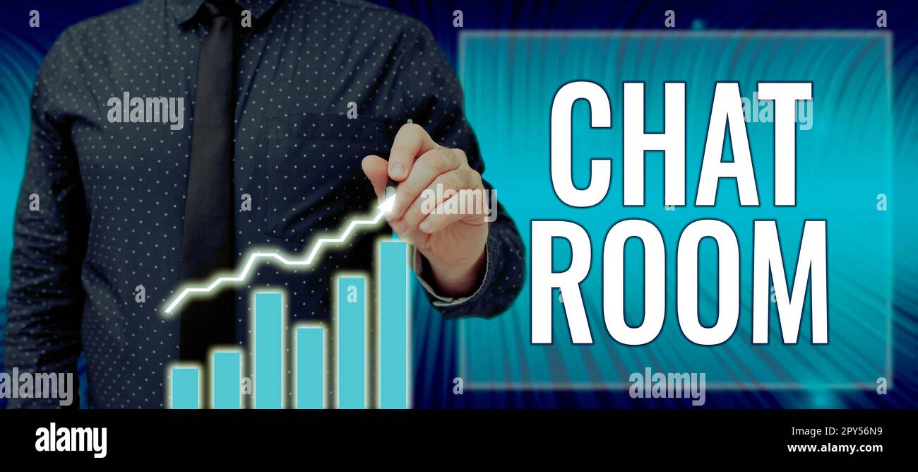 Mostra il cartello della chat room. Area fotografica concettuale su Internet o sulla rete di computer in cui gli utenti comunicano Foto Stock