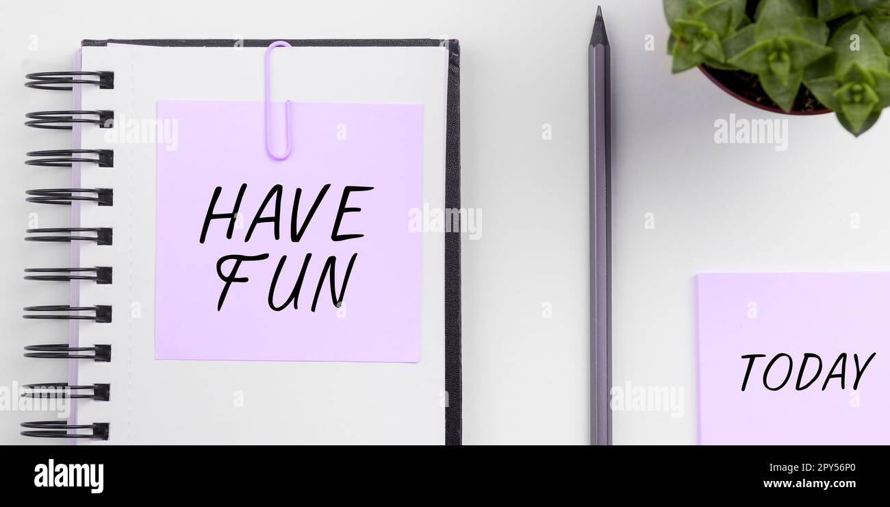 Scrittura visualizzazione testo Buon divertimento. Parola per augurare a qualcuno il tempo buono e piacevole quando fanno qualcosa Foto Stock