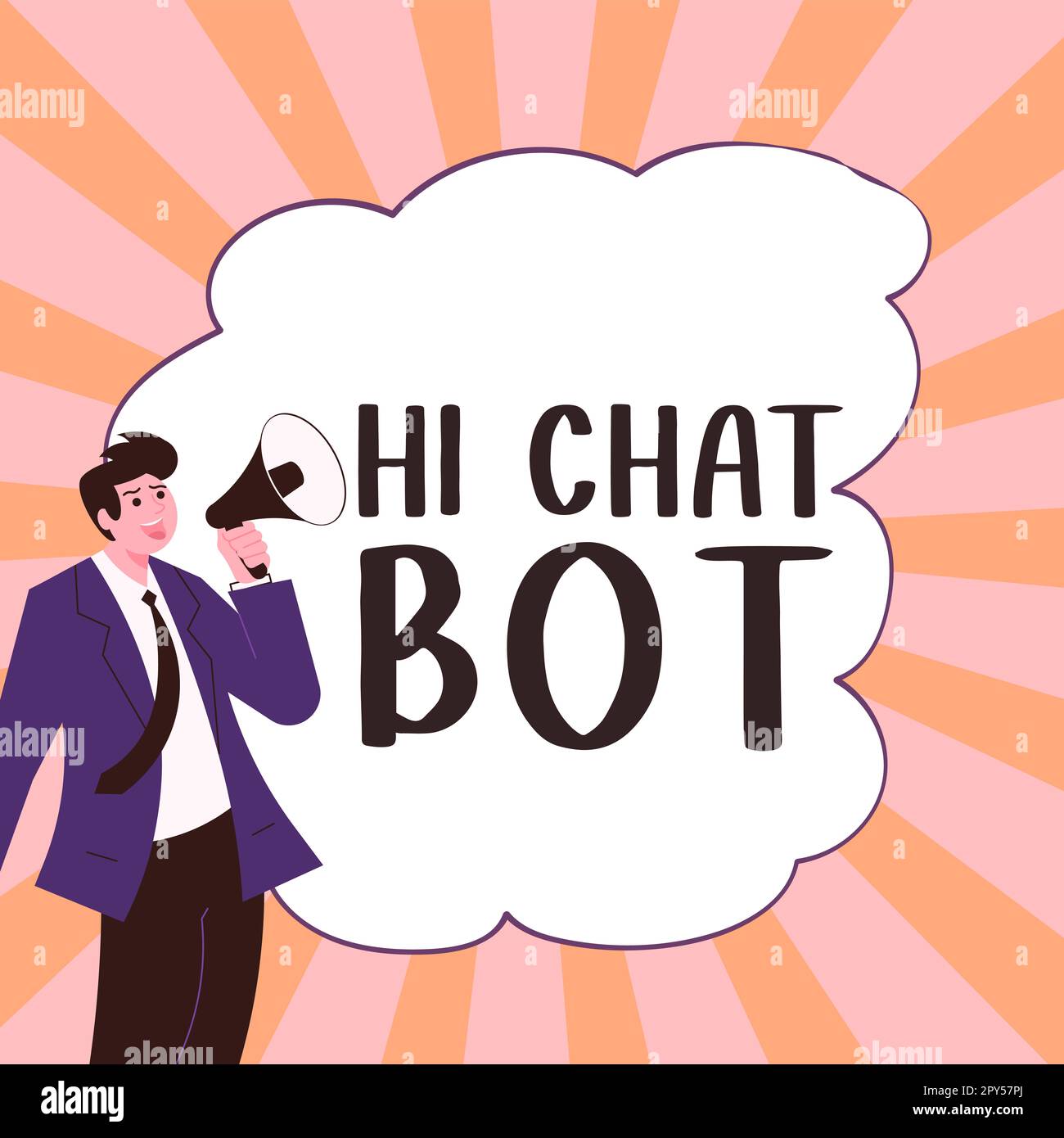 Visualizzazione concettuale Hi Chat Bot. Panoramica aziendale saluto alla macchina robotica che risponde a un messaggio inviato Foto Stock