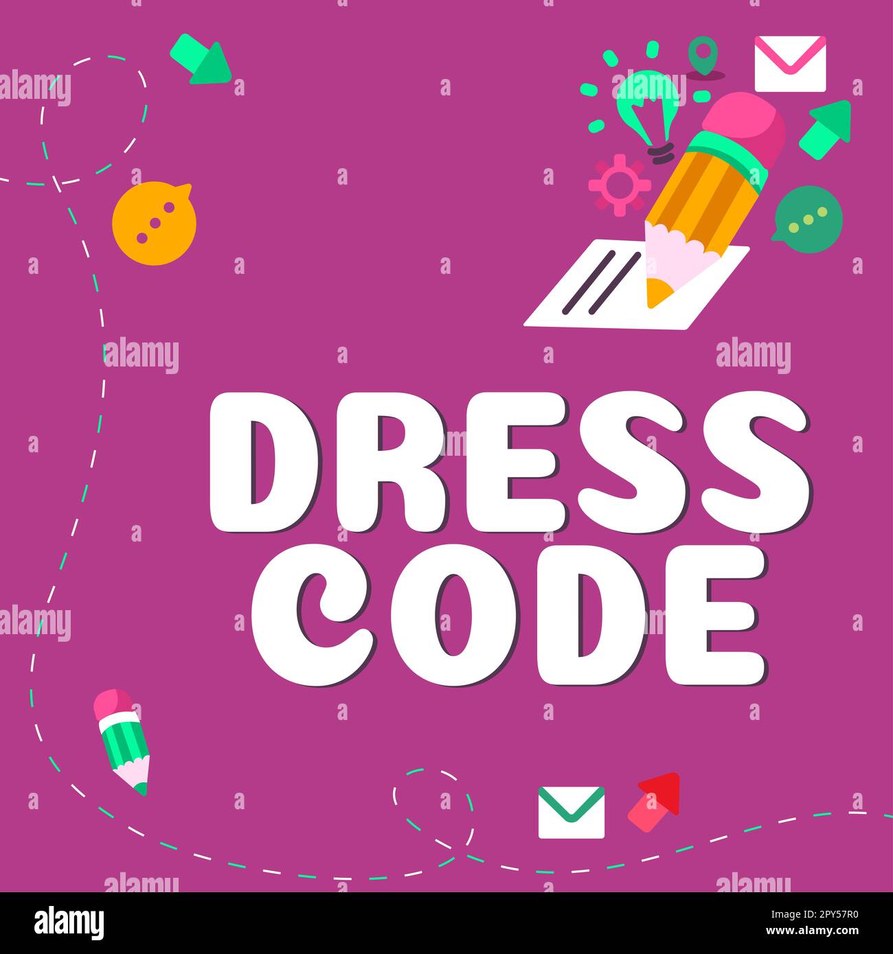 Testo scritto a mano Dress Code. Parola per un modo accettato di vestirsi per una particolare occasione o gruppo Foto Stock