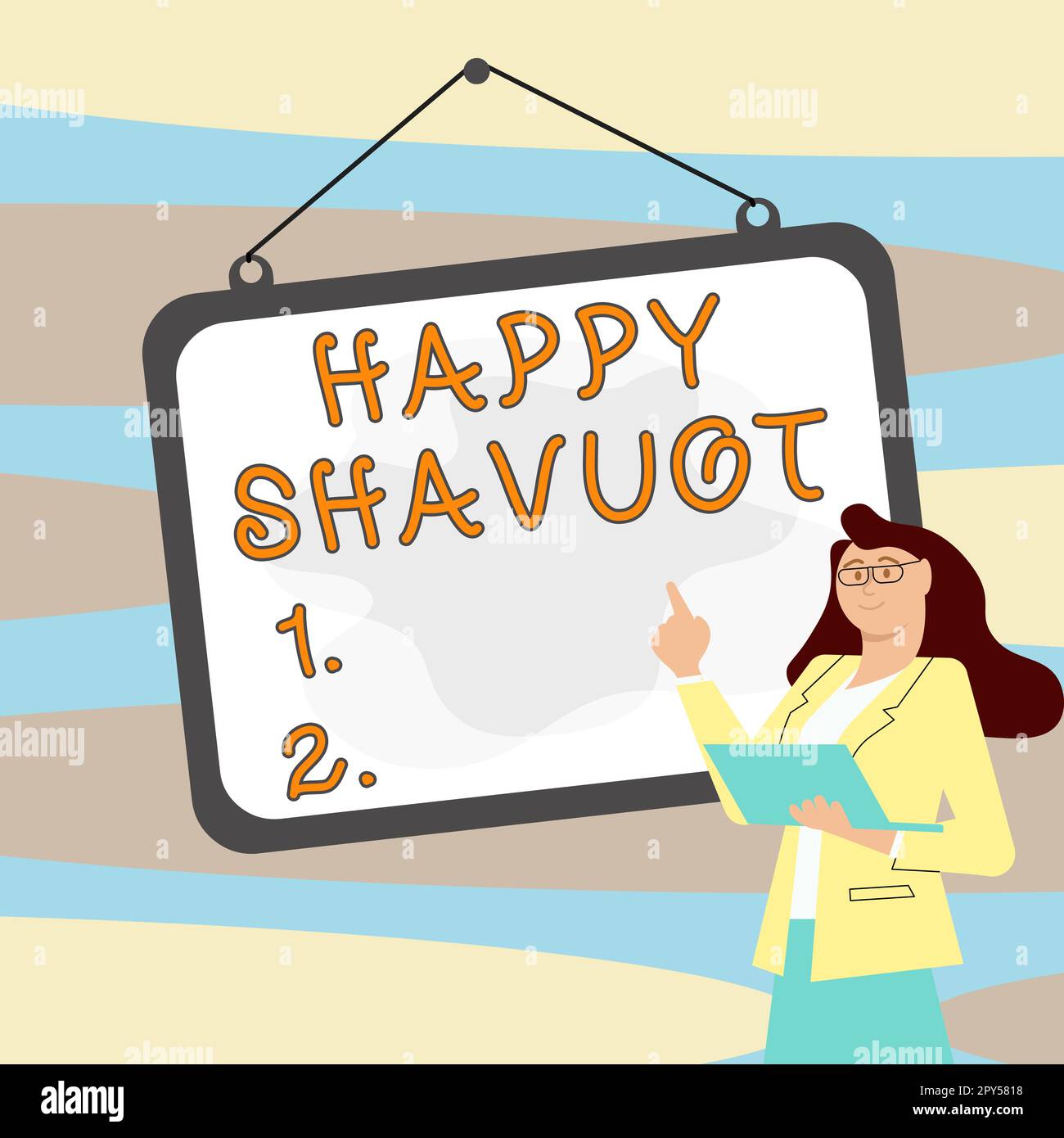 Didascalia concettuale Happy Shavuot. Parola per le festività ebraiche che commemorano la rivelazione dei dieci Comandamenti Foto Stock