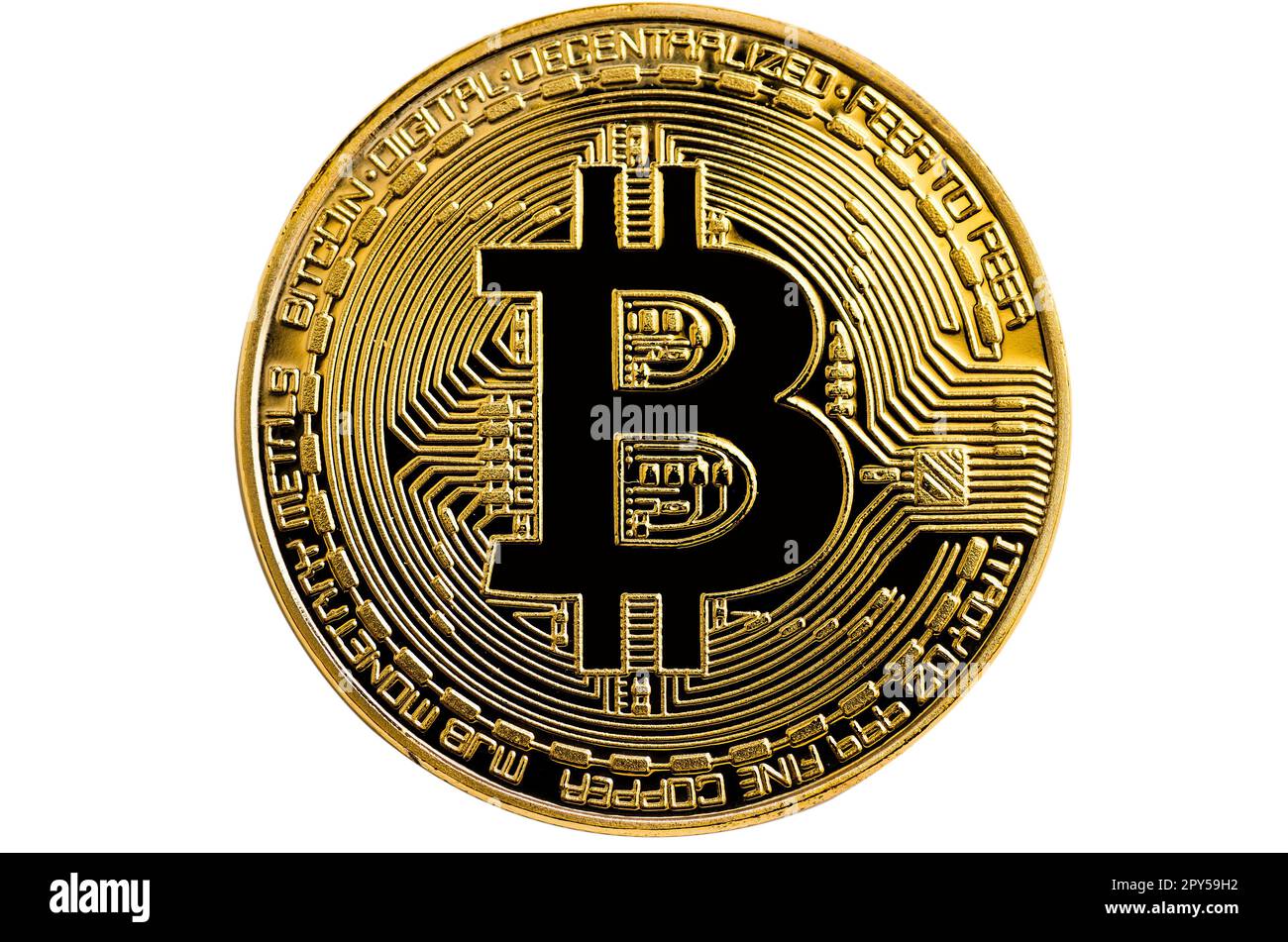 Bitcoin, bitcoin dorato isolato su sfondo bianco, concetto di business Foto Stock