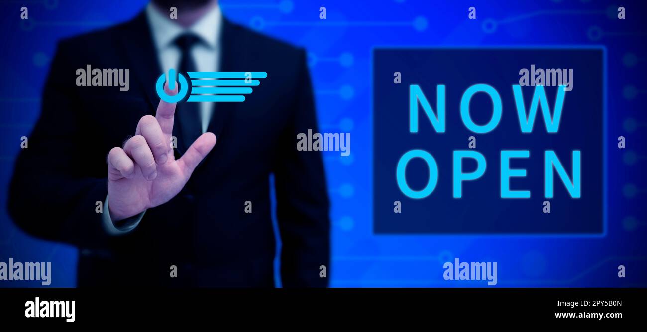 Didascalia di testo aperta. Parola per lasciare la porta o i finestrini non chiusi o esclusi in questo momento Foto Stock