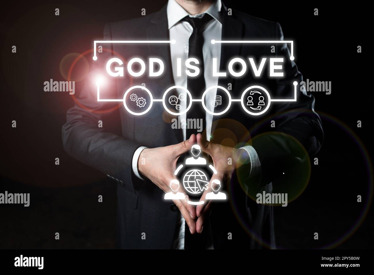 Segno di scrittura della mano Dio è amore. Parola scritta su credere in Gesù avere fede pensieri religiosi Cristianesimo Foto Stock