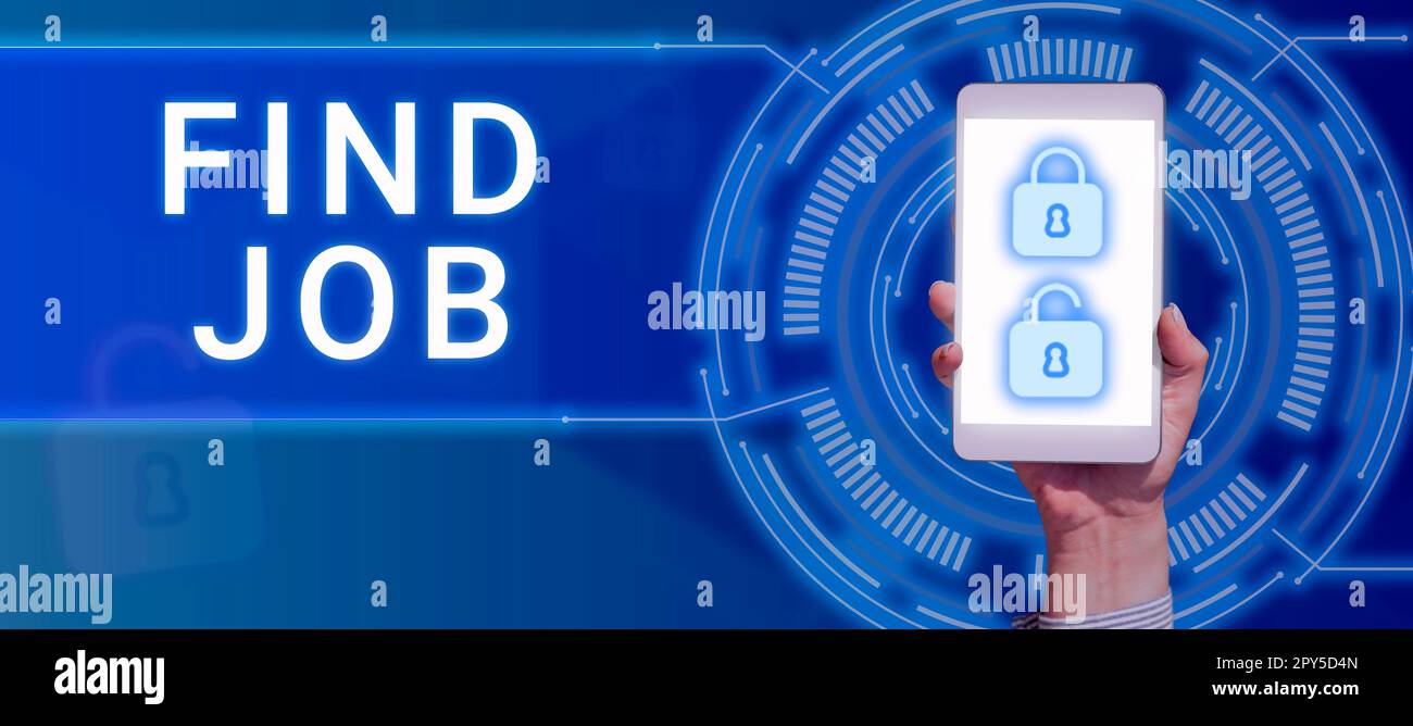 Scrittura a mano del testo trova lavoro. Parola per un atto di persona per trovare o cercare lavoro adatto per la sua professione Foto Stock