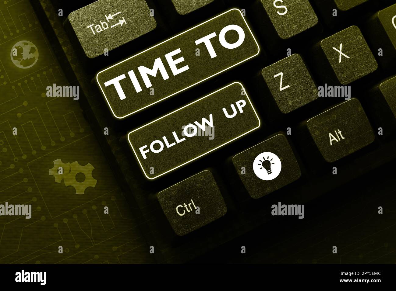 Scrittura visualizzazione testo tempo di follow-up. Concetto significato richiesta dell'attività precedente o continuazione delle informazioni Foto Stock
