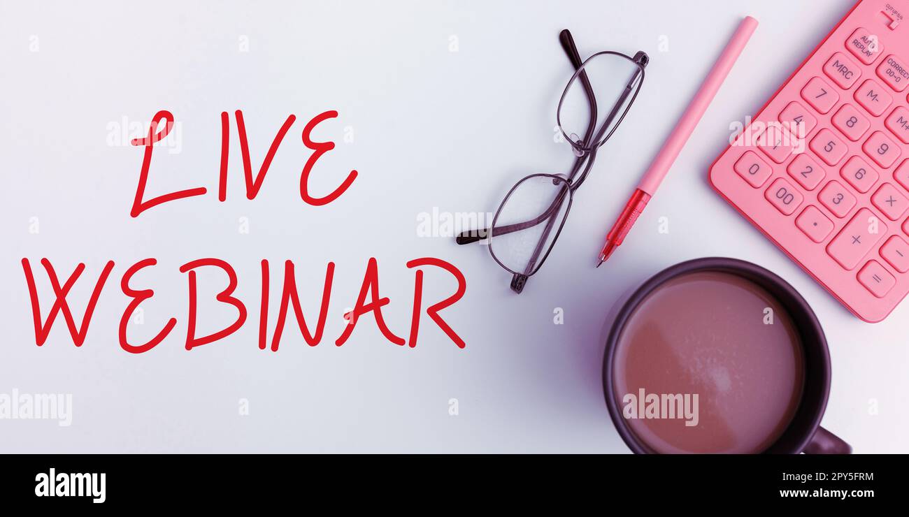 Seminario Web dal vivo sulla scrittura a mano di testo. Foto concettuale Seminario interattivo trasmesso sul web in tempo reale Foto Stock