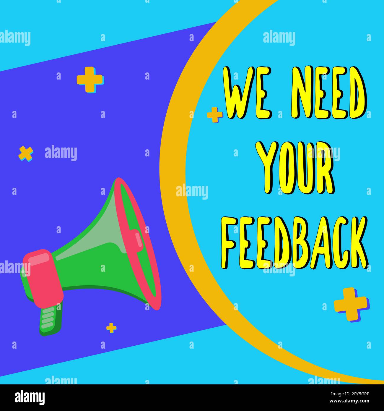 Firma scritta a mano abbiamo bisogno del tuo feedback. Parola per Dacci la tua recensione pensieri commenti cosa migliorare Foto Stock