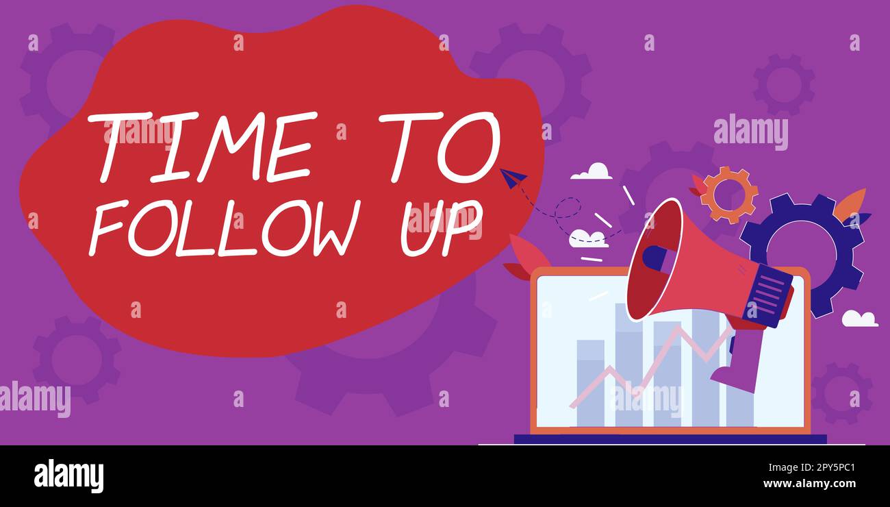 Scrittura a mano segno tempo di follow-up. Approccio aziendale richiesta dell'attività precedente o continuazione delle informazioni Foto Stock